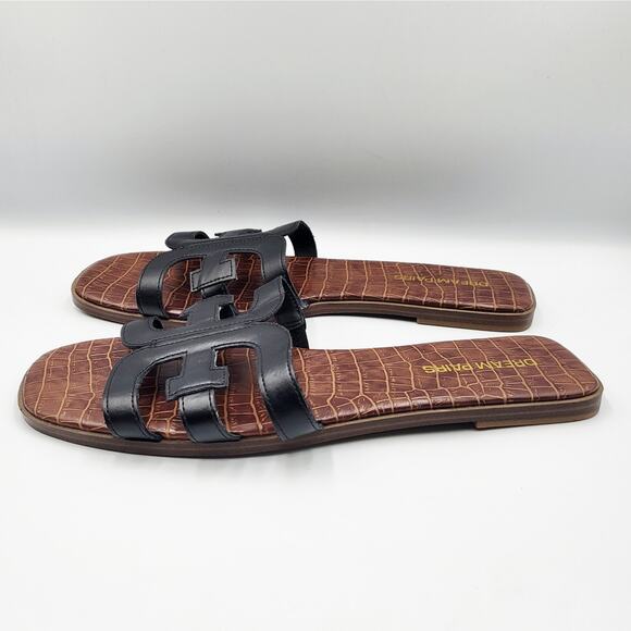 DREAM PAIRS Black Slip-on Slides Open Toe Dressy Flat Sandals Women's Size 11 - Picture 3 of 8